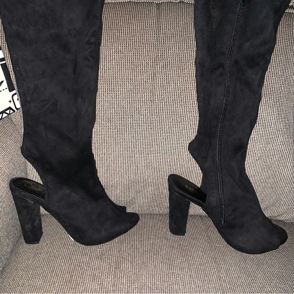 Women’s 8 BAMBOO LIMELIGHTS Black Faux Suede High Over the Knee Sandal Boots NEW - Picture 2 of 12